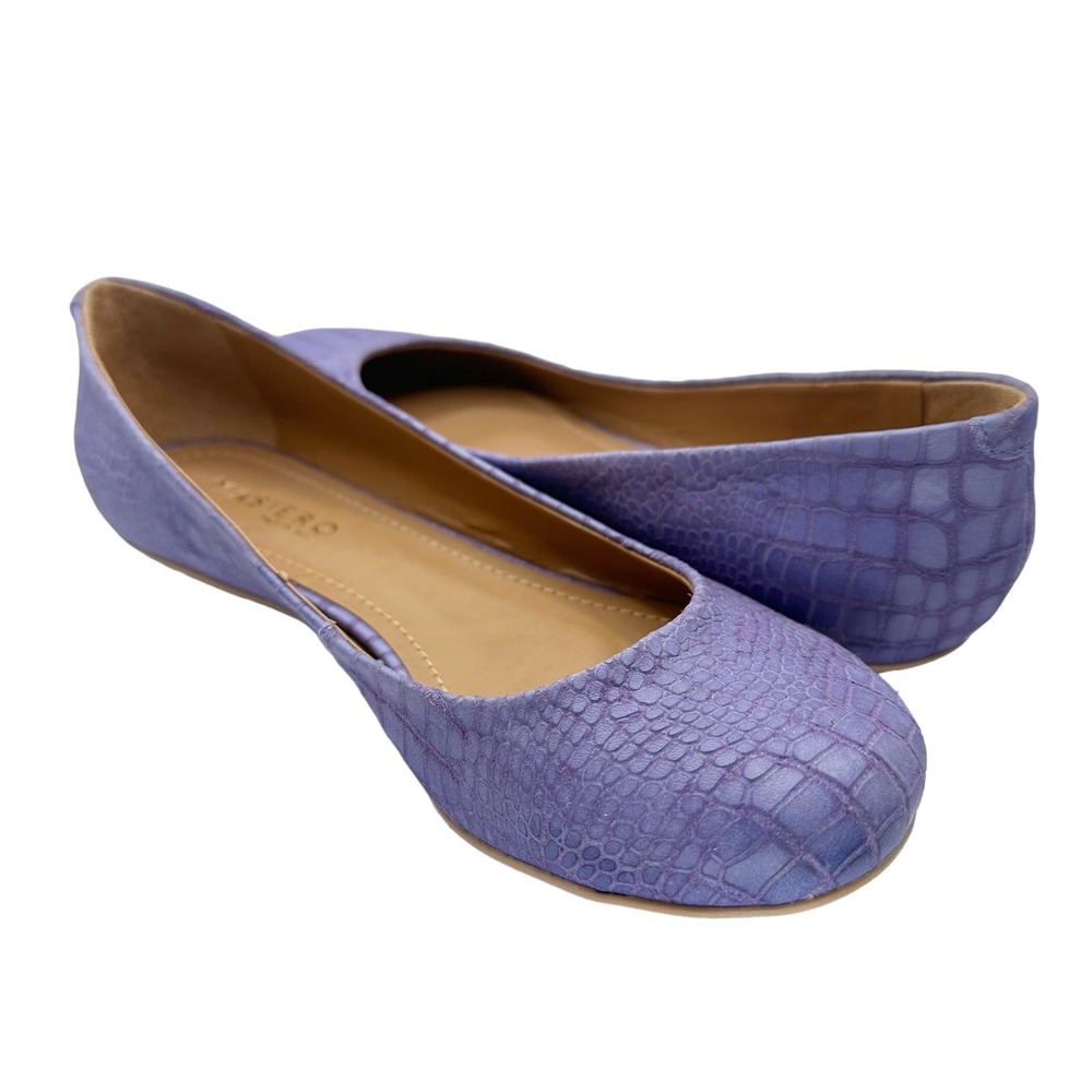 Masiero | Women | Lavender Croc Embossed Round Toe Leather Flats | Size 7 - Picture 2 of 11